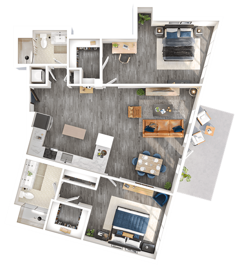 Floor plan for 2 beds, 2 baths, 1414 sqft